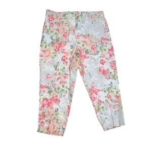J Jill Linen Blend Stretch Floral Cropped Pants Sz SP CottageCore Pull On Casual